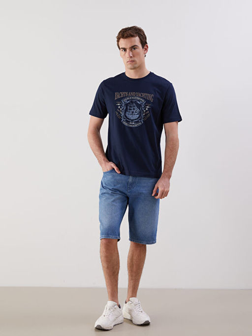 Bisiklet Yaka Bask?l? Penye Erkek Ti??rt