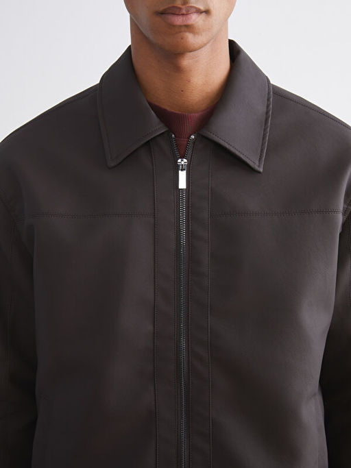 Standart Kal?p G?mlek Yaka Erkek Deri G?r?n?ml? Ceket