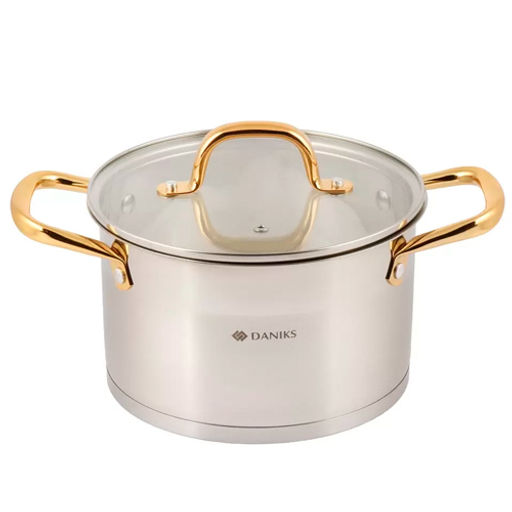 Кастрюля нерж, 4.75 л, с крыш, крыш стекло, Daniks, Лайнс, индукц, SD-072-22 (505758)