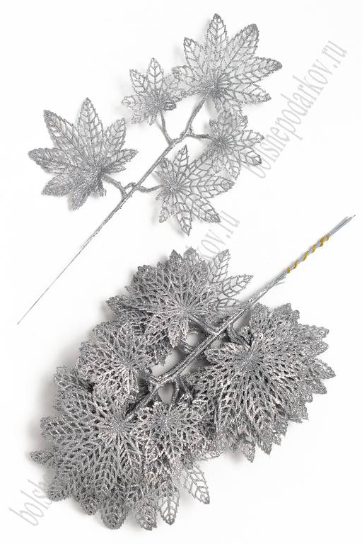Ветки с глиттером 40 см (10 шт) SF-3117, серебро