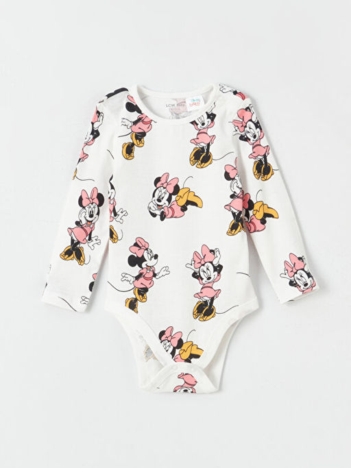 Bisiklet Yaka Uzun Kollu Minnie Mouse Bask?l? K?z Bebek ??t??tl? Body 2li - Waikiki фото 3