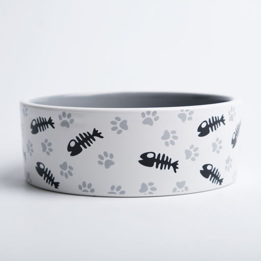 Миска керамическая Рыбные косточки и лапки 300 мл 12,5 x 4,5 cм, серая - Пижон фото 3