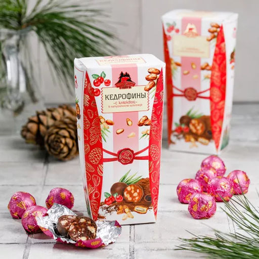 Конфеты "Кедрофины" с клюквой в натуральном шоколаде, коробка, 150гр БЕЗ САХАРА!