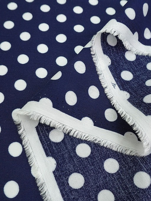 Штапель Белый горох (11мм) цв.чернильно-синий, ш.1.45м, вискоза-100%, 95гр/м.кв - Купава фото 12