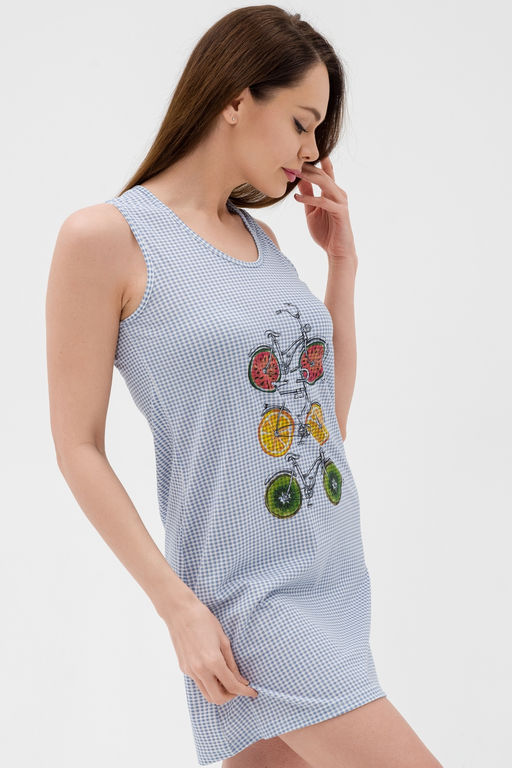 Ночная сорочка из кулирки Fruits&bikes клетка синяя