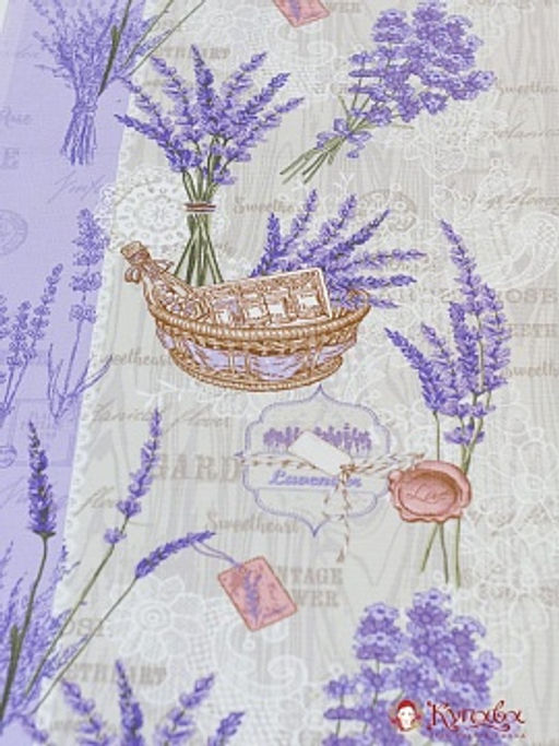 Вафельное полотно (холст) Цветущий Прованс, ш.0.5м, хлопок-100%, 165гр/м.кв, раппорт 63см