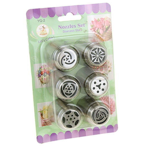 Кондитерский набор 6 предметов Букет: насадка из нержавеющей стали для кондитерского мешка д3,6х4см - 6 штук; в блистере (Китай) - Домашняя мода фото 2