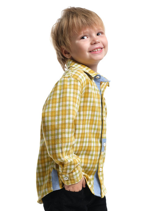 Рубашка в клетку классический стиль UD 7976 клетка желтая - Mini maxi фото 4