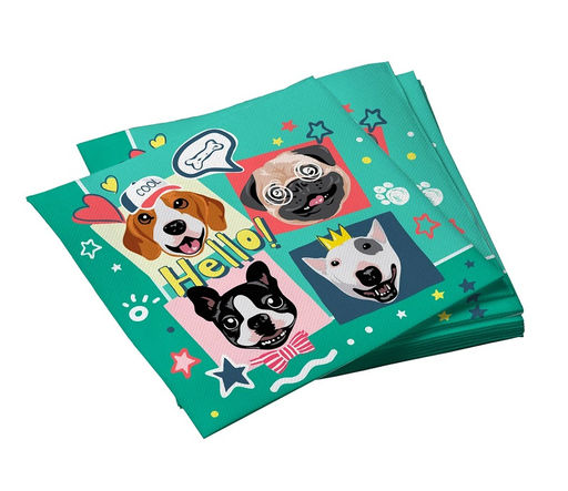 ND Play. Салфетки бумажные трехслойные "Собачки нак зеленом" 33х33 см, 20 шт арт.312065