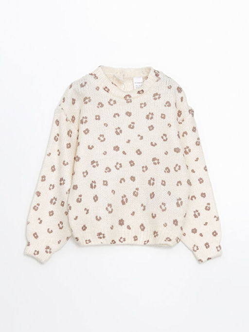 Bisiklet Yaka Desenli Triko K?z ?ocuk Kazak