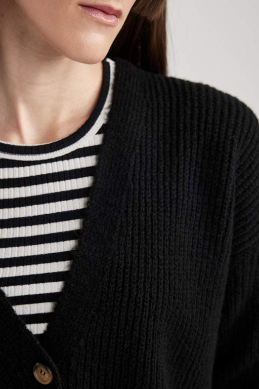 Кардиган из ткани Selanik стандартного кроя с V-образным вырезом - Defacto фото 5