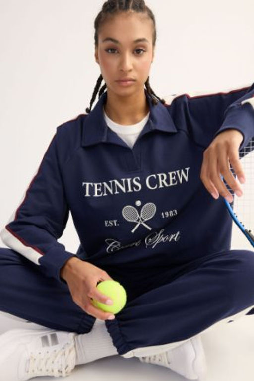 DeFactoFit Oversize Genis Kal?p Polo Yaka Bask?l? Sporcu Sweatshirt фото 3