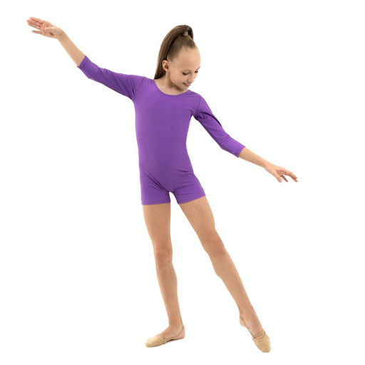 Купальник гимнастический Grace Dance, с шортами, с рукавом 3/4, р. 32, цвет фиолетовый фото 4