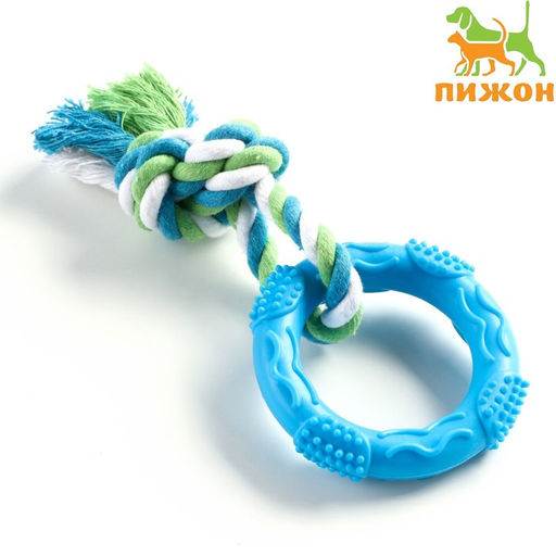 Игрушка жевательная с канатом Кусочек солнца, 8 см, голубая