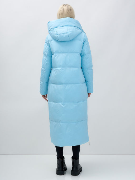 Пальто утепленное стеганное зимнее с капюшоном женское голубого цвета 9625Gl - Mtforce фото 5