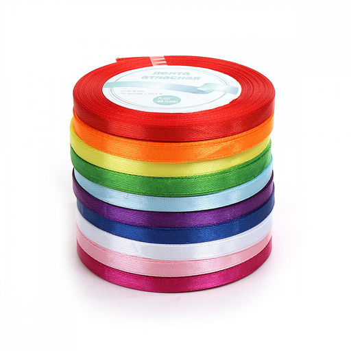 Лента атласная 6мм набор Радужный Magic4Hobby 10шт*22,5м (1м) пенопласт
