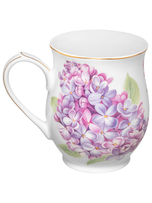 Кружка 350 мл 11,5*8,5*10 см "Сирень" бочонок, фарфор NEW BONE CHINA