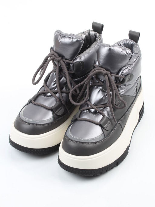 04-WG039-1M GRAY Ботинки зимние женские (натуральная кожа, курточная ткань, 100% шерсть)