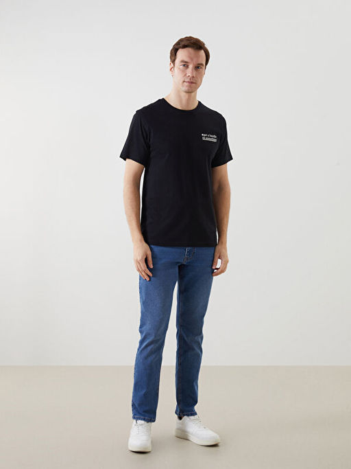 Bisiklet Yaka K?sa Kollu Bask?l? Penye Erkek Ti??rt