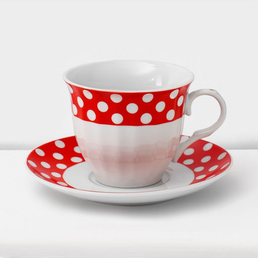 Сервиз чайный керамический на металлической подставке Доляна Горох,13 предметов на подставке: 6 чашек 210 мл, 6 блюдец - d=14 см, чайник 950 мл, цвет красный фото 6
