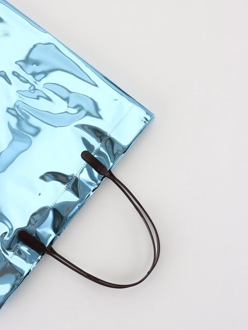 Пакет подарочный ПВХ, голография, голубой, пластиковая ручка, 26×22.5×10 см