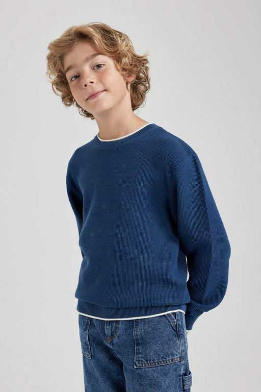 Трикотажный свитер с круглым вырезом для мальчика - Defacto фото 3