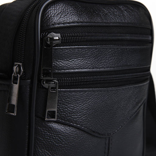 Сумка мужская, на плечо, 3 наружных кармана, с ручкой, чёрная