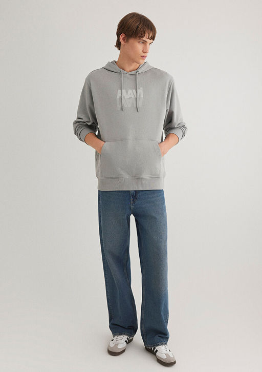 Mavi Logo Bask?l? Kapusonlu Gri Sweatshirt  фото 3