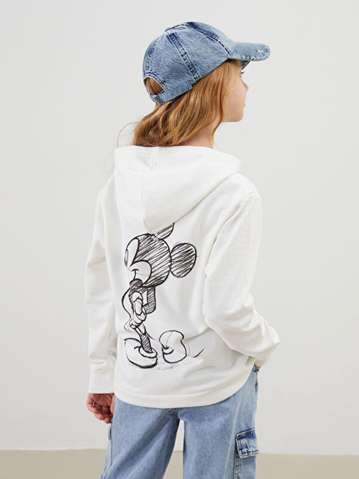 Kap??onlu Mickey Mouse Bask?l? Uzun Kollu K?z ?ocuk Sweatshirt