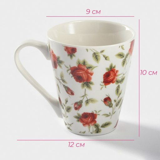 Кружка Доляна «Цветочный принт», 260 мл, фарфор, белая