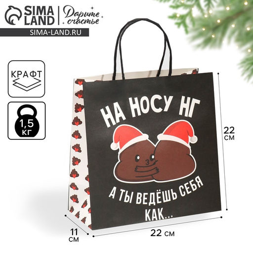 Пакет подарочный На носу НГ, 22 22 11 см - Дарите счастье фото 9
