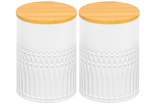 Набор 2 банок для сыпучих продуктов 1,2 л 11*11*15,8 см, Белый + с бамбук.крышк - Elan gallery фото 4