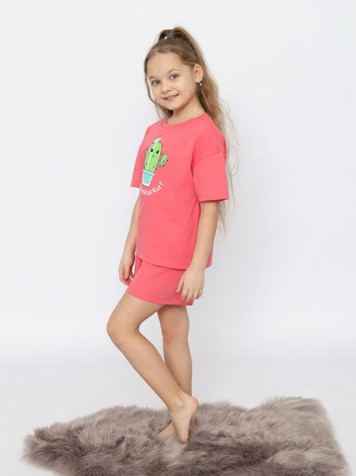 CRB wear/CSJG 50172-25 Пижама для девочки (футболка, шорты),малиновый/Ex.Cherubino  фото 3