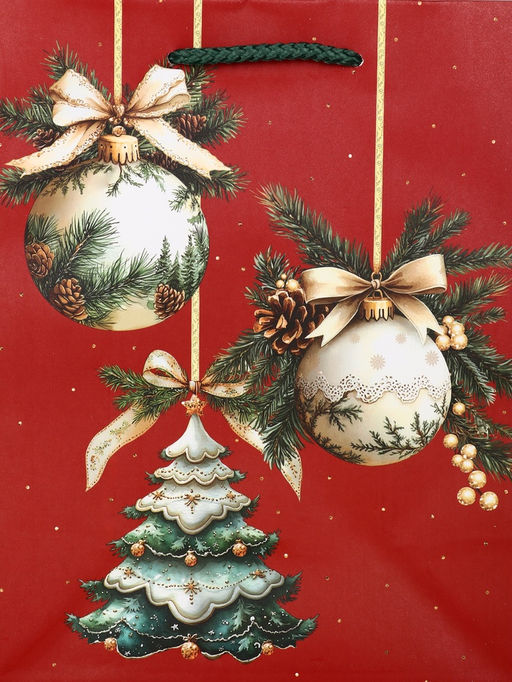 Цена за 2 шт. Пакет подарочный новогодний ламинированный, «Ёлки и шары», 18×10×22.3 см