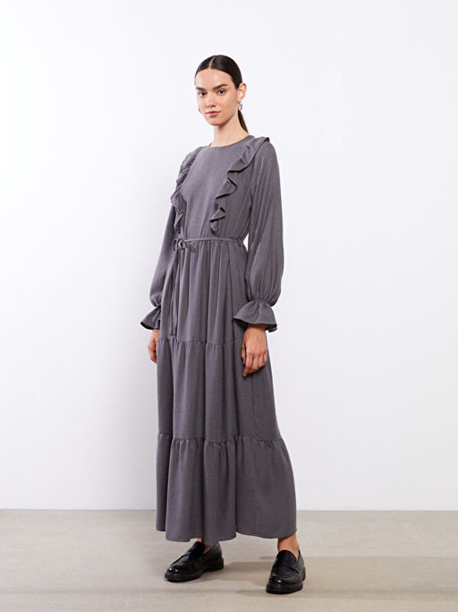 Bisiklet Yaka D?z Uzun Kollu Elbise