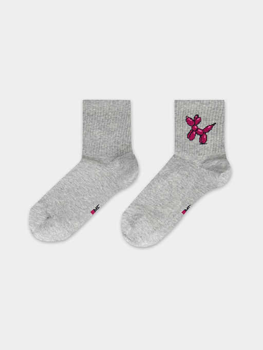 Цена за 5 пар! Носки женские серого цвета с рисунком надувной собачки - Mark formelle фото 3