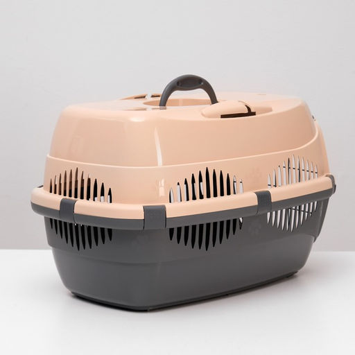 Переноска для животных до 12 кг Пижон 49х33х32см, металлическая дверь, бежево-серая  фото 3