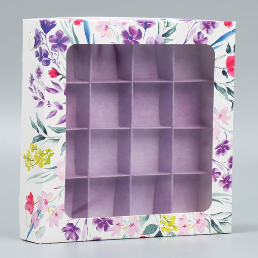 Цена за 5 шт. Коробка для конфет, кондитерская упаковка, 16 ячеек От всего сердца, 18.9?18.9?3.8 см