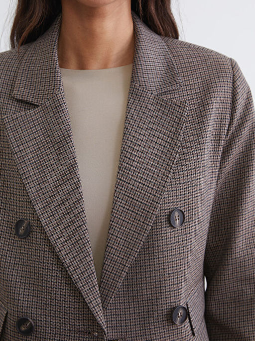 Kazaya?? Desenli Crop Kad?n Blazer Ceket