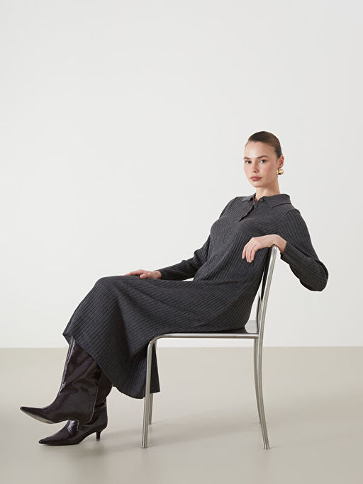 G?mlek Yaka Kad?n Triko Elbise