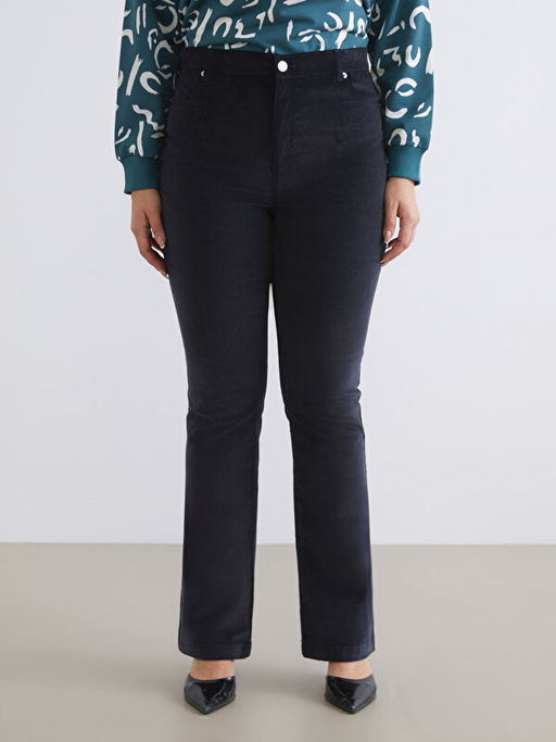 Dar Fit ?spanyol Pa?a Kadife Kad?n Pantolon