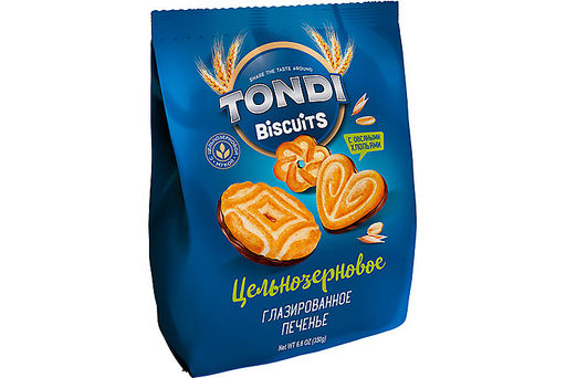 Tondi, печенье Цельнозерновое с глазурью и овсяными хлопьями, 350 г