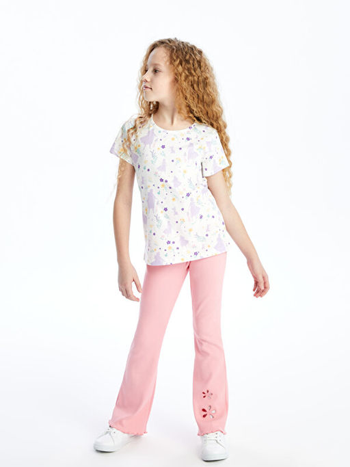 Beli Lastikli ?i?ekli ?spanyol Pa?a K?z ?ocuk Tayt - Waikiki фото 2