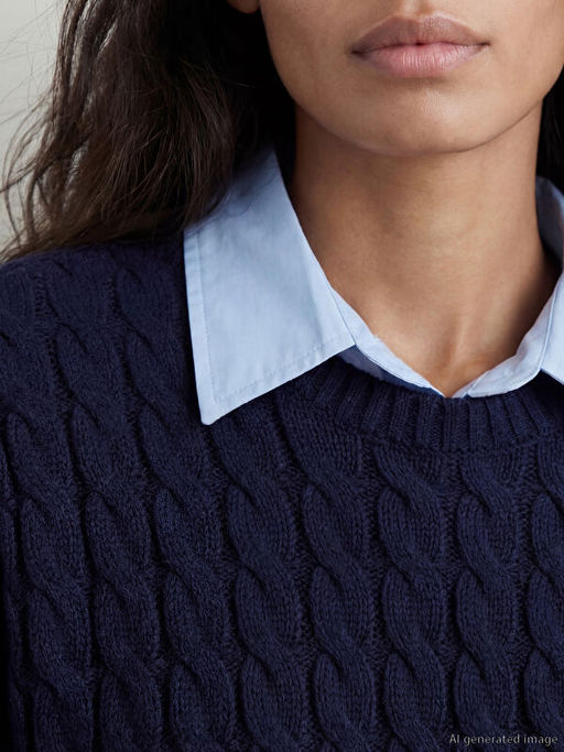 G?mlek Yaka Sa? ?rg? Desenli Kad?n Triko Kazak