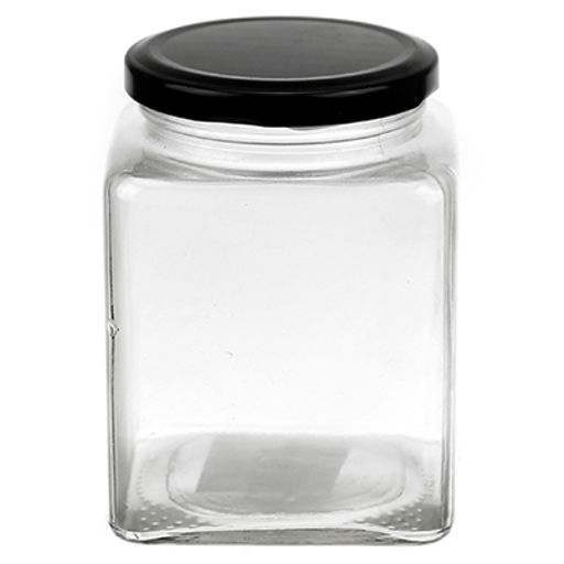 Банка стеклянная с винтовой крышкой Кубик 0,52л, h11см, цветная, металлическая крышка, диаметр горла - 5,8см, основания - 8х8см (Китай) - Домашняя мода фото 2