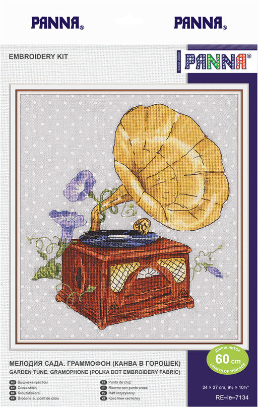 Набор для вышивания PANNA RE-le-7134 Мелодия сада. Граммофон (канва в горошек) 24 х 27 см