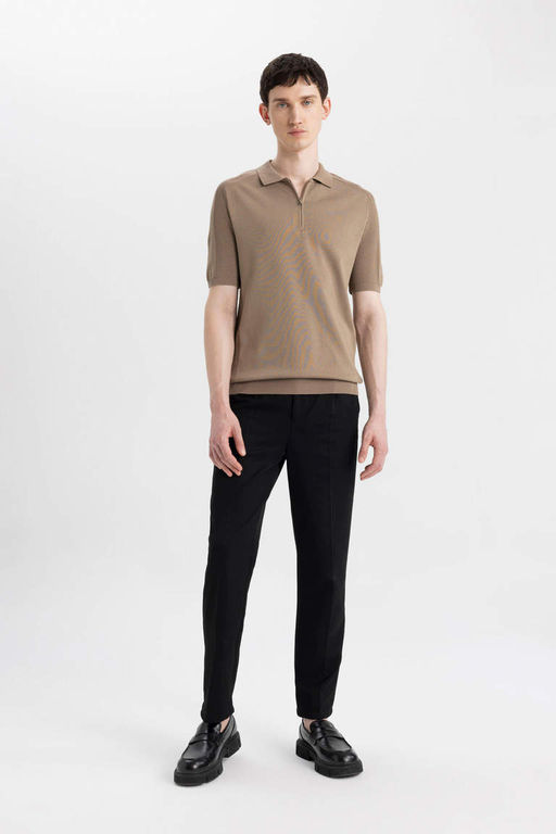 Slim Fit Dar Kesim K?sa Kollu Basic Duz Triko Polo Tisort - Defacto фото 6