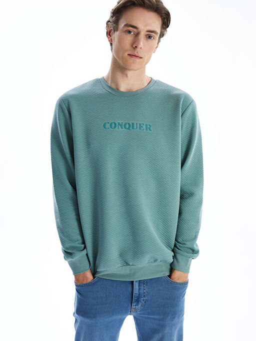 Bisiklet Yaka Uzun Kollu Bask?l? Erkek Sweatshirt