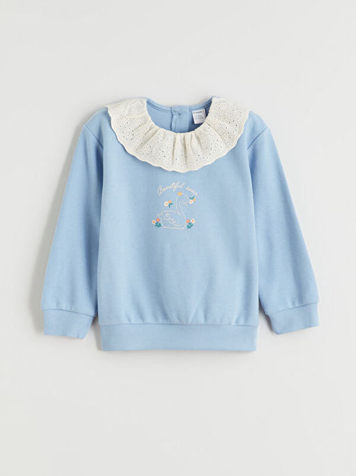 Bebe Yaka Bask?l? K?z ?ocuk Sweatshirt