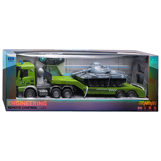 Машина "Военный автовоз" с танком р/у 27 MHz, в коробке
